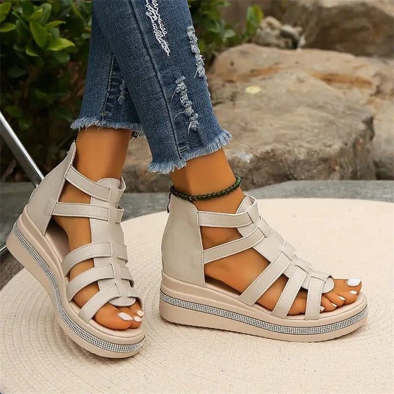 GladiChic | Dames Wedges Gladiator Sandalen – Zomer Glitter Sandaaltjes met Bandjes