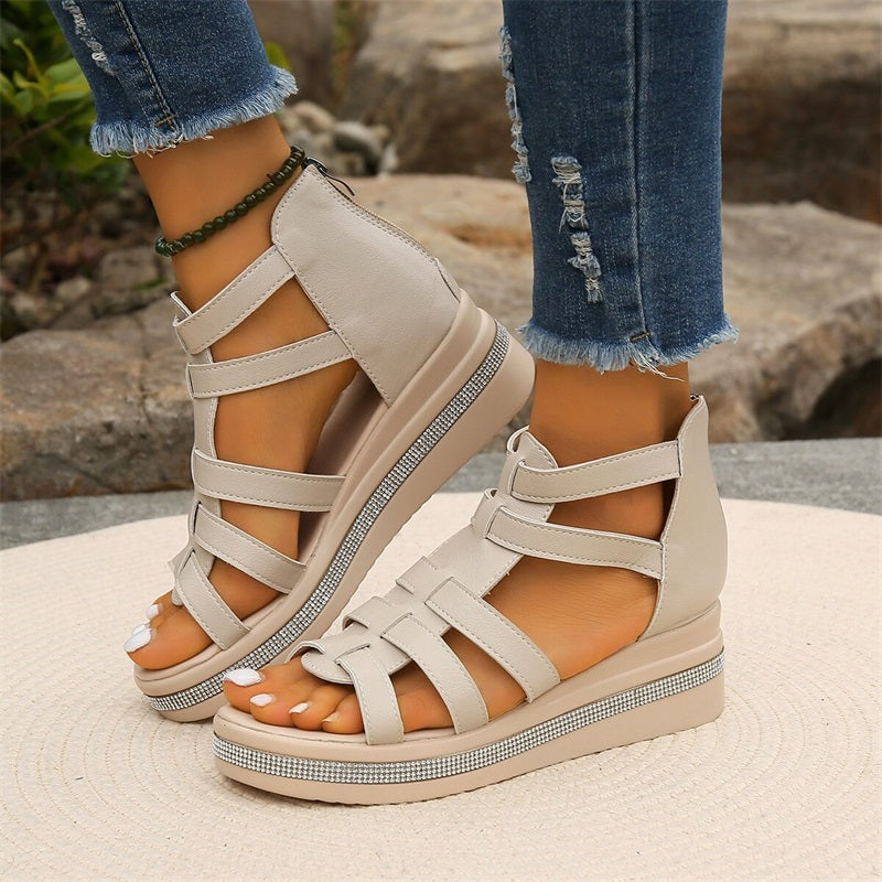 GladiChic | Dames Wedges Gladiator Sandalen – Zomer Glitter Sandaaltjes met Bandjes