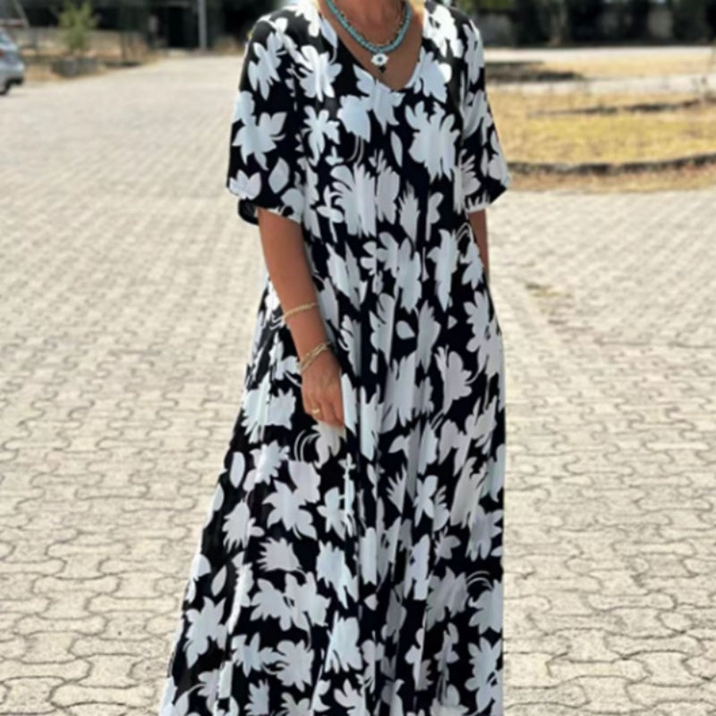 Ondine | Chique jurk met print voor dames – Casual zomerjurk met V-hals voor dagelijks gebruik