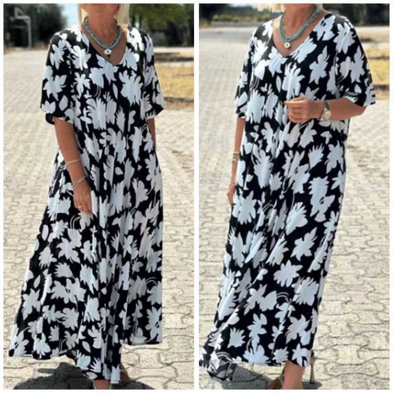 Ondine | Chique jurk met print voor dames – Casual zomerjurk met V-hals voor dagelijks gebruik