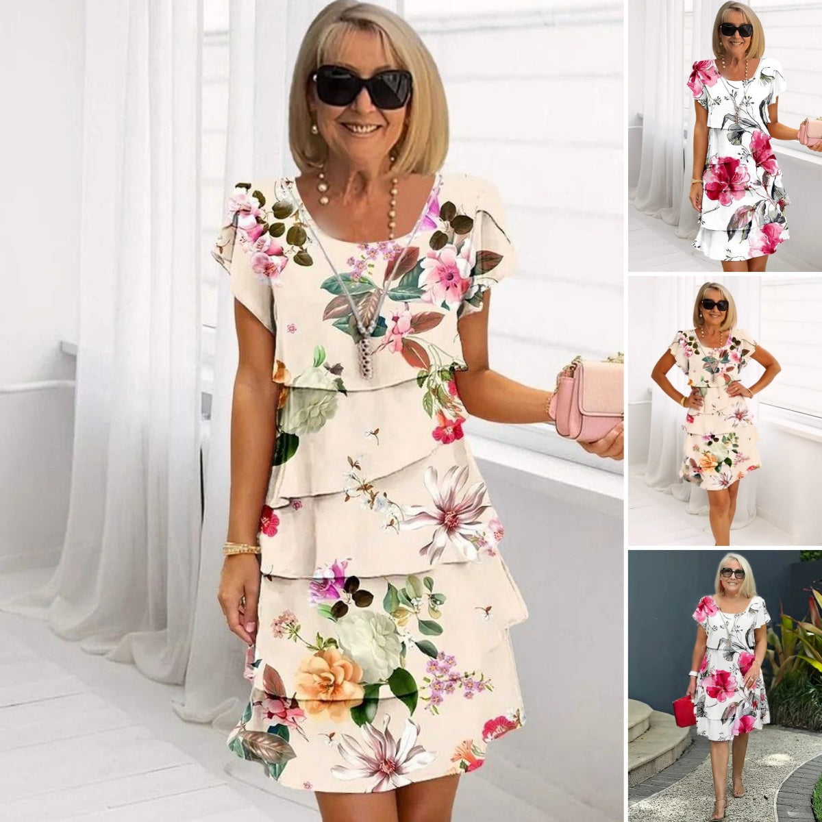 Primrose | Jurk met bloemenprint en cascade – zomer midi, romantisch elegante casual feestjurk