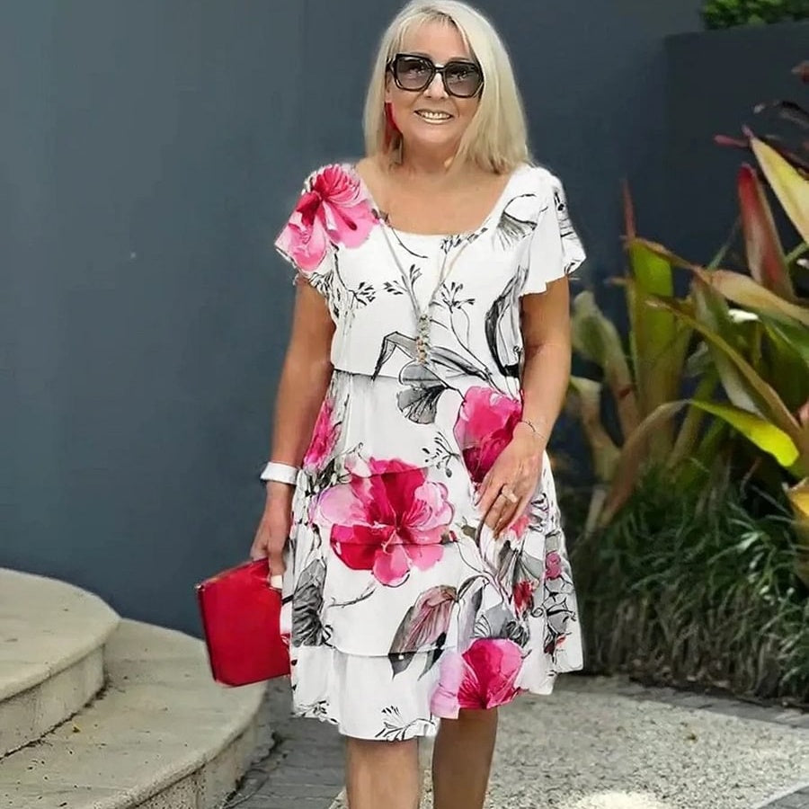 Arionelle | Jurk met Korte Mouwen en Bloemenprint – Luchtige Casual Zomerjurk