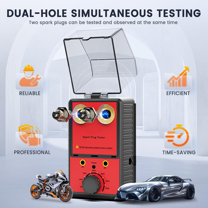 IgniteCheck | Dubbele bougietester voor auto's en motorfietsen, instelbare frequentie, veilige beschermkap