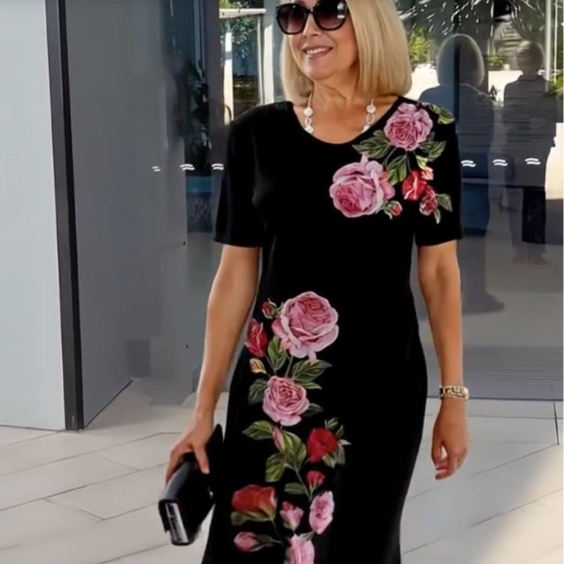 Erona | Dames bloemenprint midi-jurk – elegante A-lijn zomerjurk met V-hals