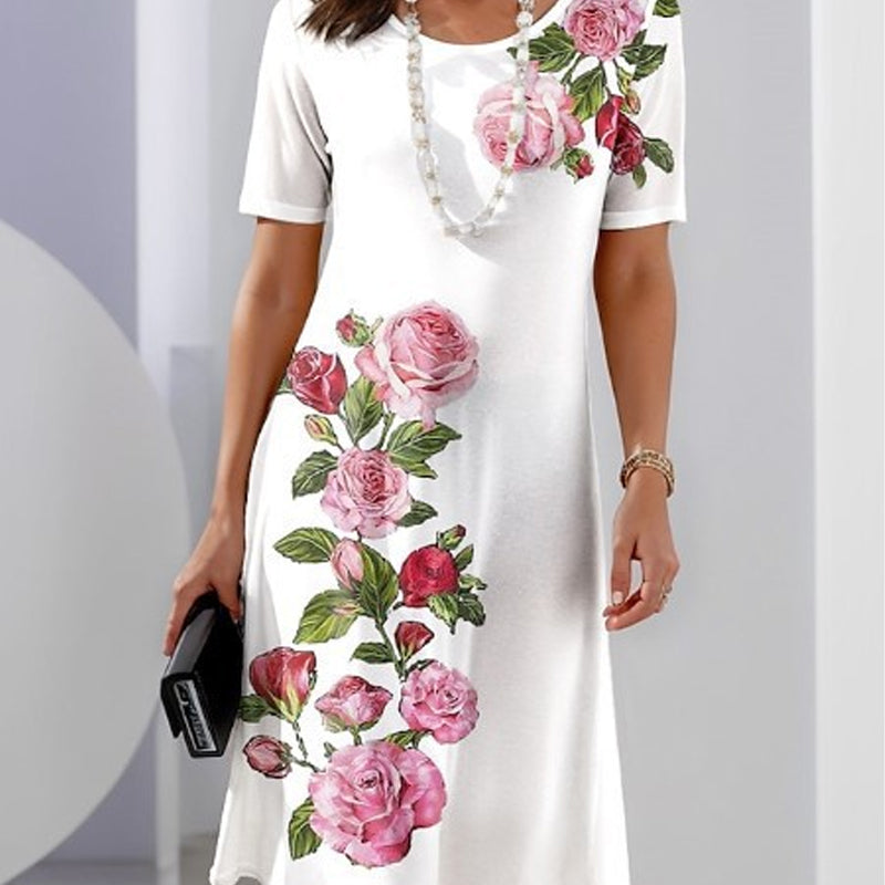 Erona | Dames bloemenprint midi-jurk – elegante A-lijn zomerjurk met V-hals
