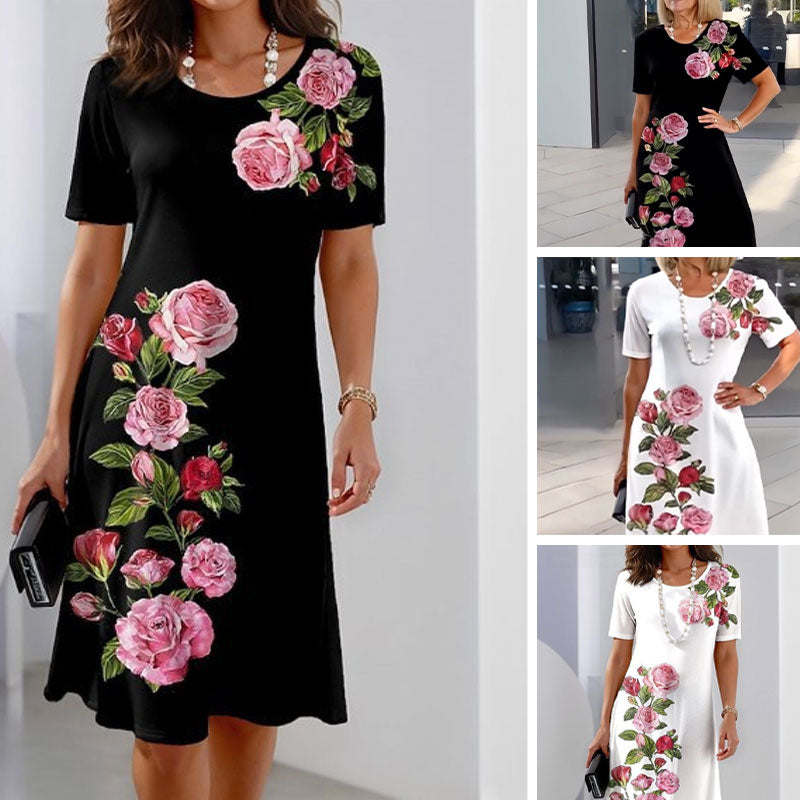Erona | Dames bloemenprint midi-jurk – elegante A-lijn zomerjurk met V-hals