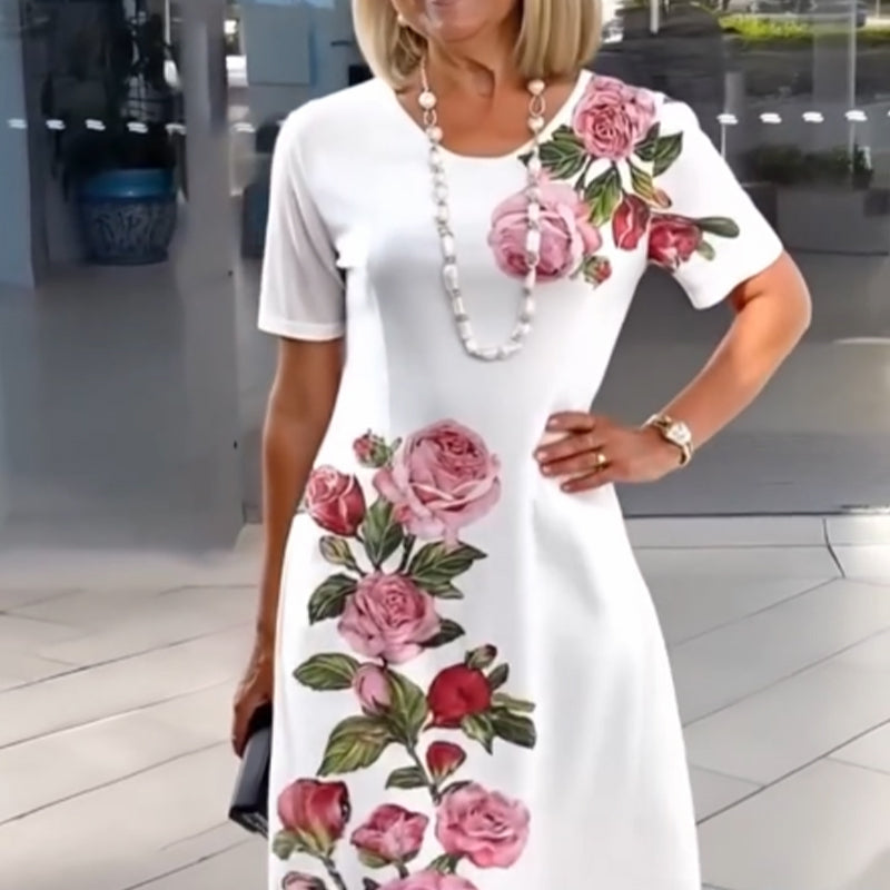Erona | Dames bloemenprint midi-jurk – elegante A-lijn zomerjurk met V-hals