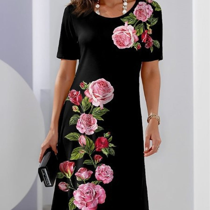 Erona | Dames bloemenprint midi-jurk – elegante A-lijn zomerjurk met V-hals