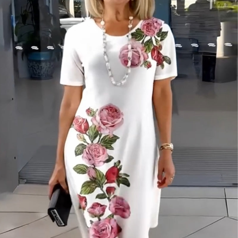 Erona | Dames bloemenprint midi-jurk – elegante A-lijn zomerjurk met V-hals