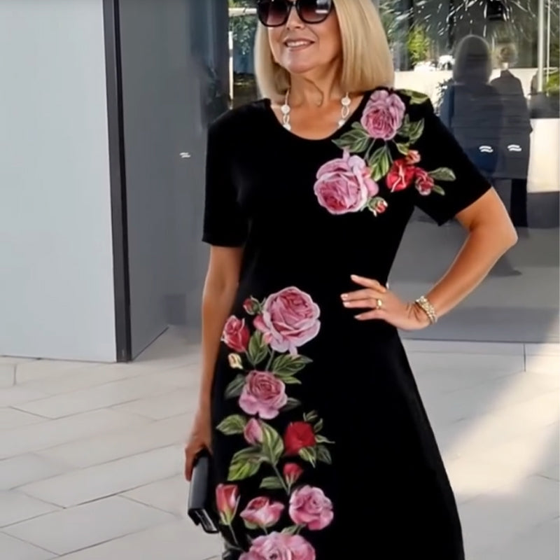 Erona | Dames bloemenprint midi-jurk – elegante A-lijn zomerjurk met V-hals