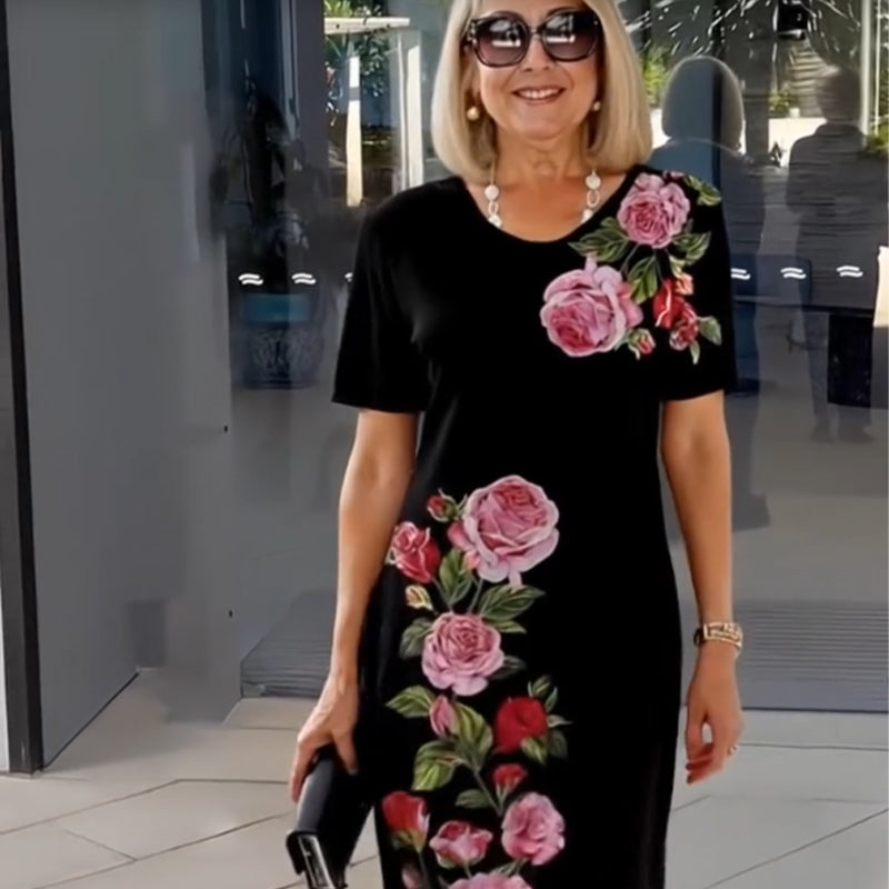 Erona | Dames bloemenprint midi-jurk – elegante A-lijn zomerjurk met V-hals