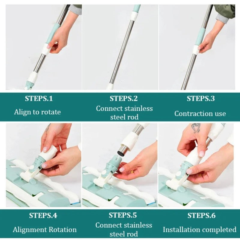 BrightMop | Smart Flat Mop – Herbruikbare microvezel, roestvrij staal, 360° draaibaar