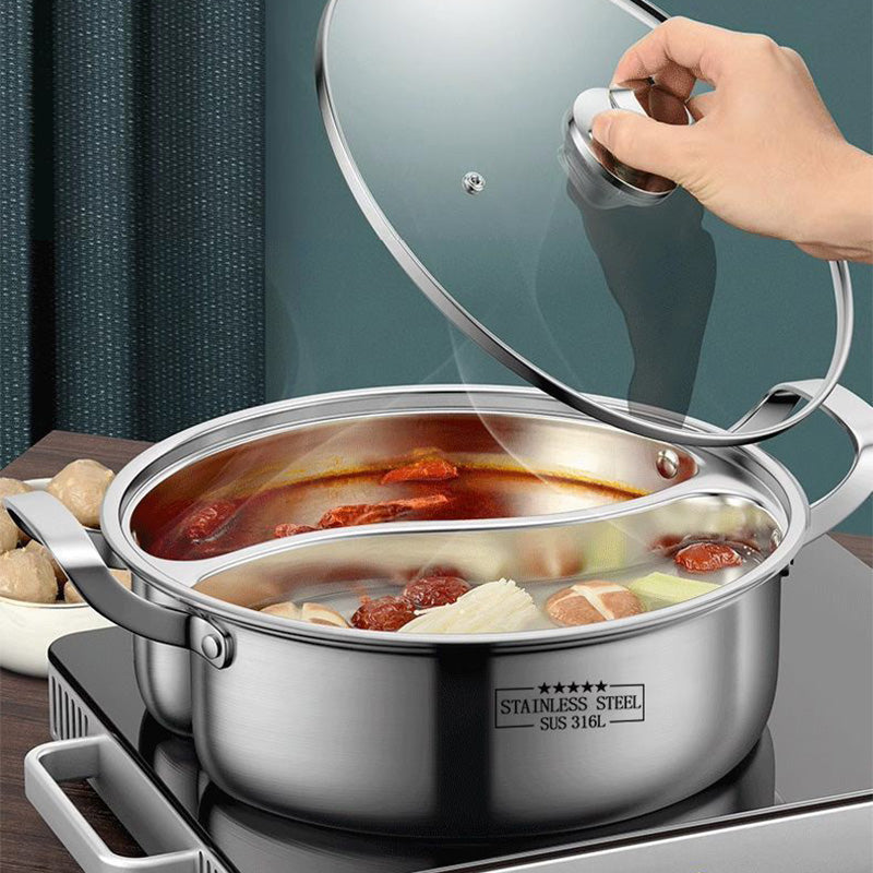 BiPot | Roestvrijstalen hotpot met twee smaken – kook twee bouillons tegelijk, 32 cm, geschikt voor inductie en gas