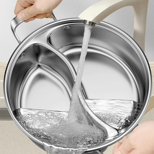 BiPot | Roestvrijstalen hotpot met twee smaken – kook twee bouillons tegelijk, 32 cm, geschikt voor inductie en gas