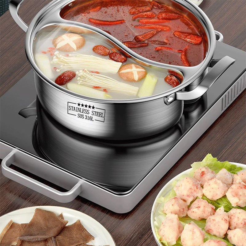 BiPot | Roestvrijstalen hotpot met twee smaken – kook twee bouillons tegelijk, 32 cm, geschikt voor inductie en gas
