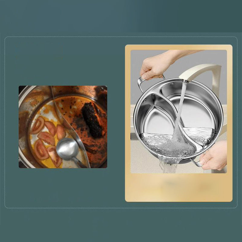 PotFusion | Verdikte roestvrijstalen hotpot met twee compartimenten – 32 cm Duurzame antiaanbak pan