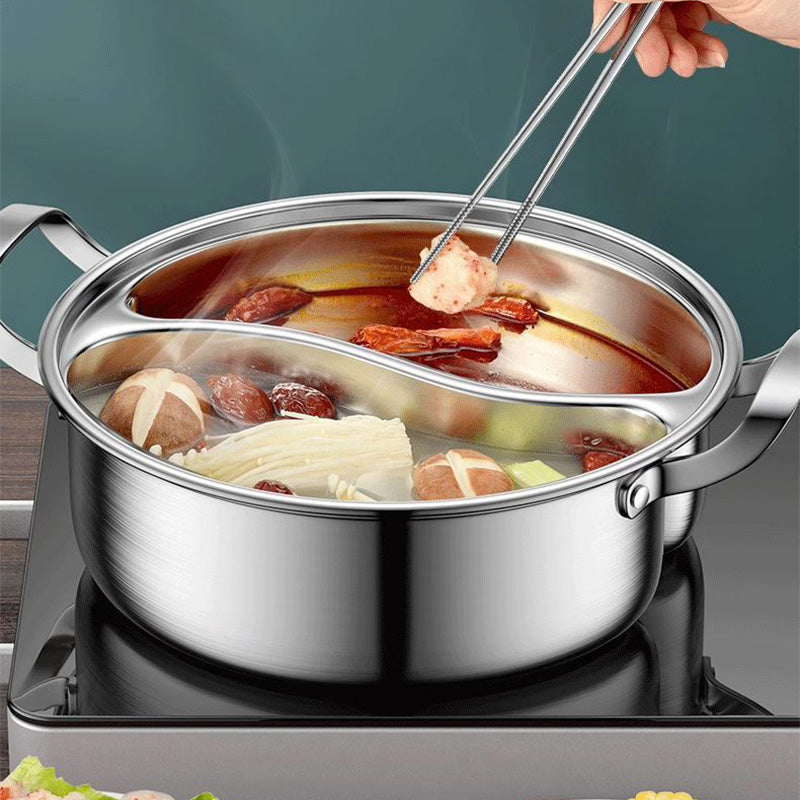 BiPot | Roestvrijstalen hotpot met twee smaken – kook twee bouillons tegelijk, 32 cm, geschikt voor inductie en gas