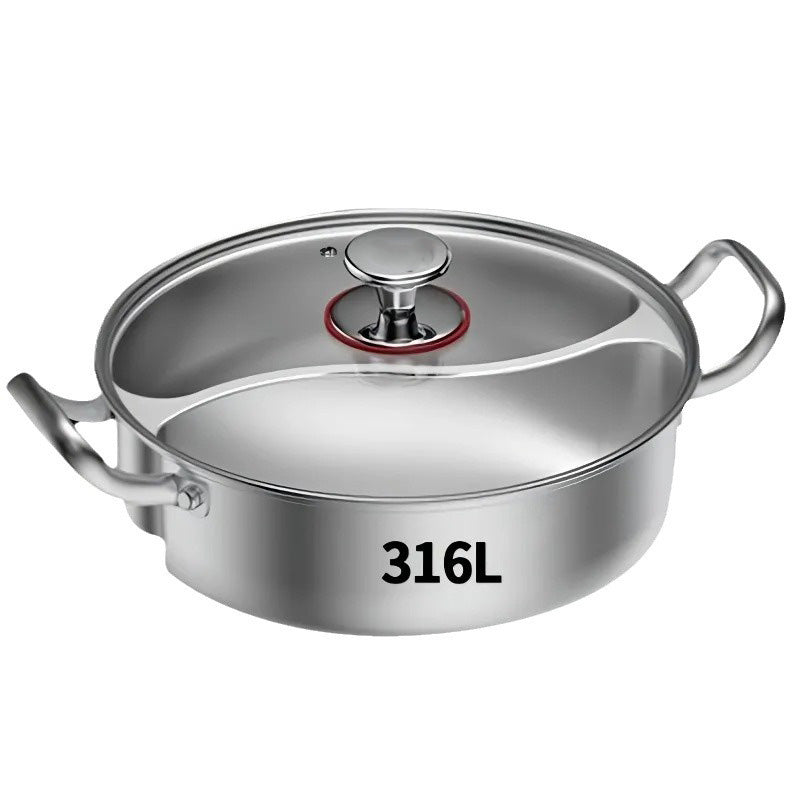 BiPot | Roestvrijstalen hotpot met twee smaken – kook twee bouillons tegelijk, 32 cm, geschikt voor inductie en gas