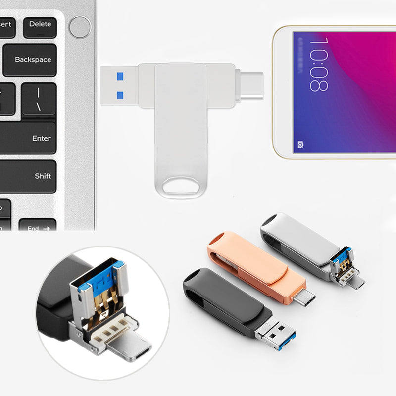 SyncDrive | 4-in-1 flashdrive – iPhone Lightning, Android OTG, Type-C & USB, snelle gegevensoverdracht