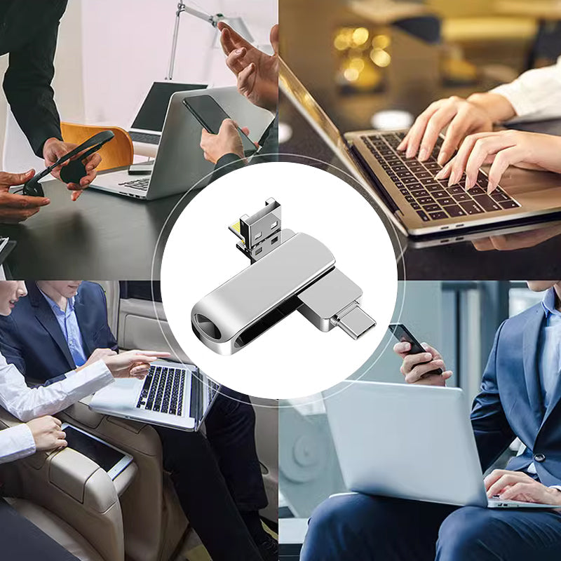 SyncDrive | 4-in-1 flashdrive – iPhone Lightning, Android OTG, Type-C & USB, snelle gegevensoverdracht