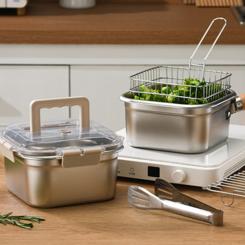 AllInPan | Multifunctionele braadpan set – stoompan, frituurpan, kookpan, vergiet & voedsel