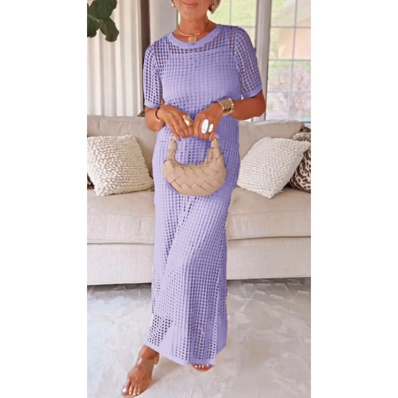 Kaori | Zomerjurk voor dames – Midi-jurk met rasterhalslijn: elegant en casual