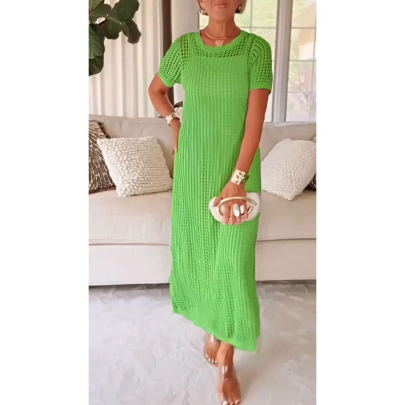 Kaori | Zomerjurk voor dames – Midi-jurk met rasterhalslijn: elegant en casual