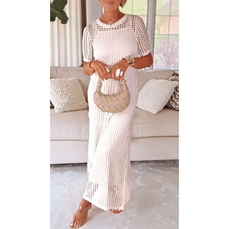 Kaori | Zomerjurk voor dames – Midi-jurk met rasterhalslijn: elegant en casual