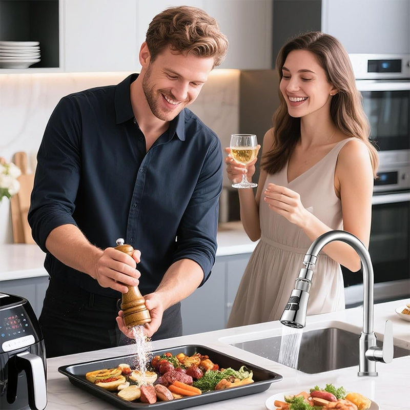 FlexFaucet | 360° draaibare keukenkraan met instelbare waterstroom en ingebouwd filter