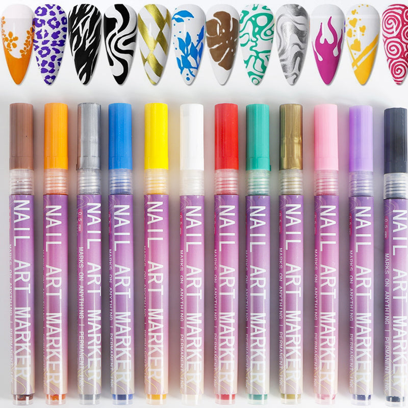 Nailixa | 12-kleuren nagelkunstpenset – Precisie-nagelontwerpmarkers