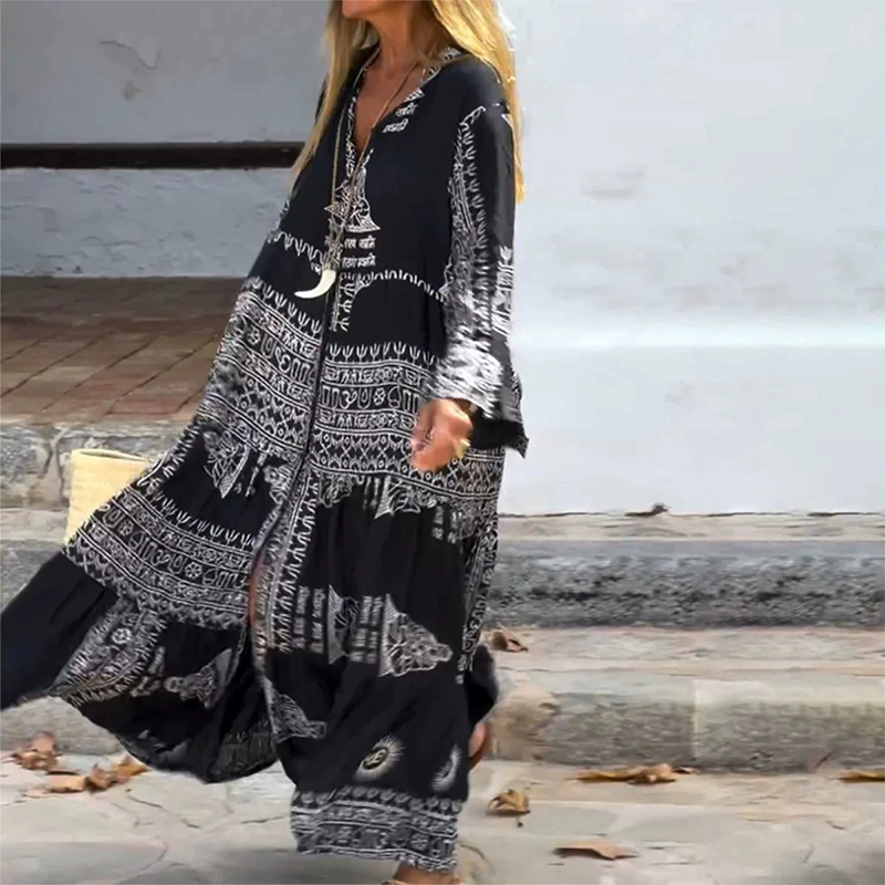 Iolanthe | Soepelvallende boho-jurk voor dames – Tijdloze, chique zomerjurk voor op vakantie