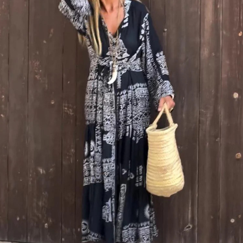 Iolanthe | Soepelvallende boho-jurk voor dames – Tijdloze, chique zomerjurk voor op vakantie