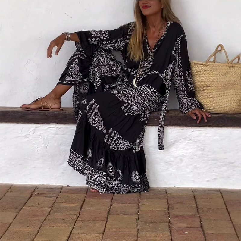 Iolanthe | Soepelvallende boho-jurk voor dames – Tijdloze, chique zomerjurk voor op vakantie