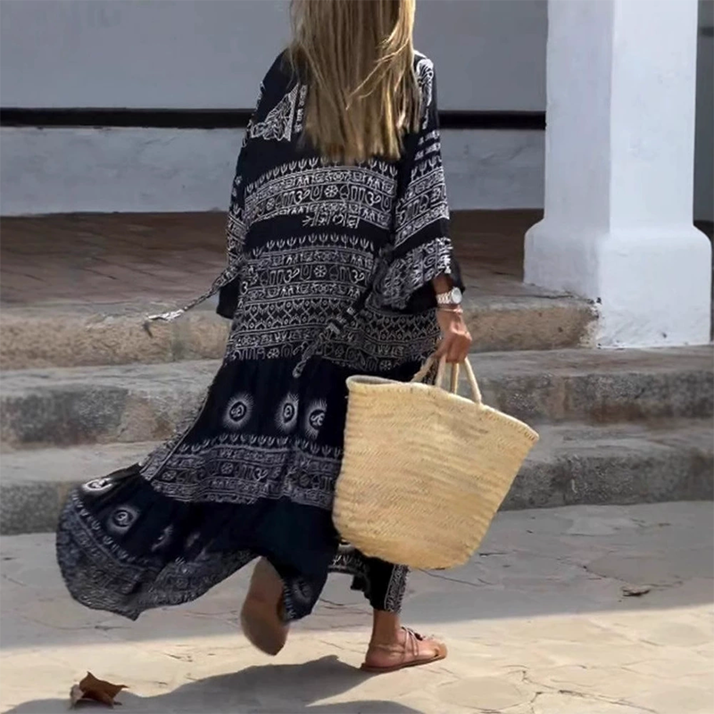 Iolanthe | Soepelvallende boho-jurk voor dames – Tijdloze, chique zomerjurk voor op vakantie