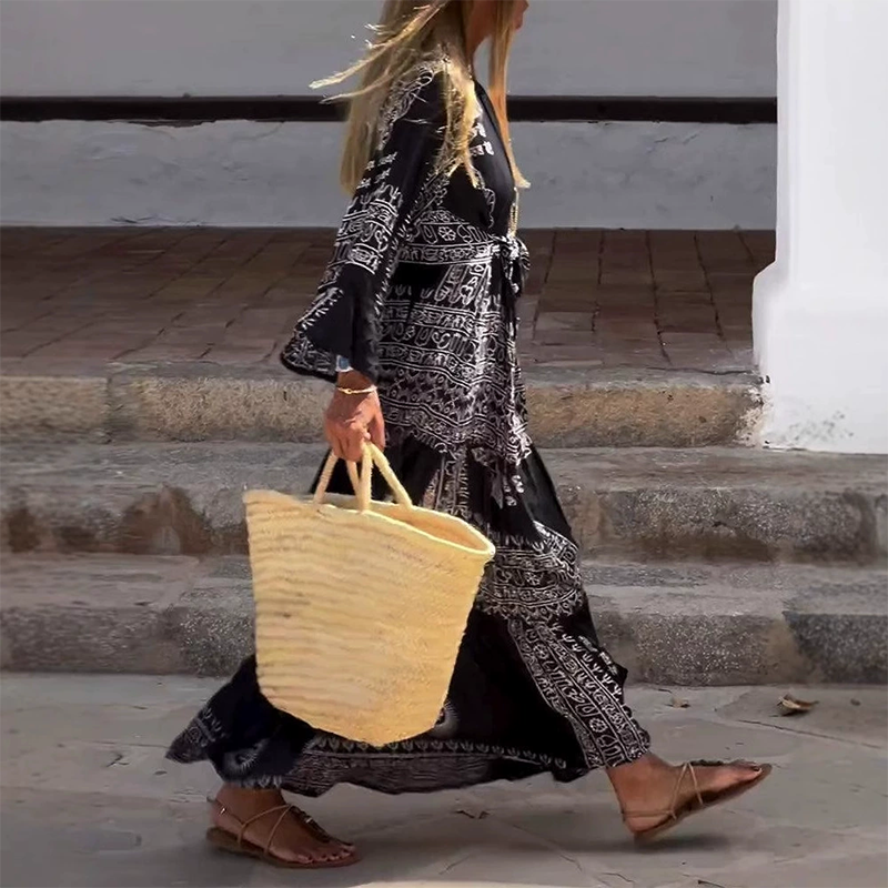Iolanthe | Soepelvallende boho-jurk voor dames – Tijdloze, chique zomerjurk voor op vakantie