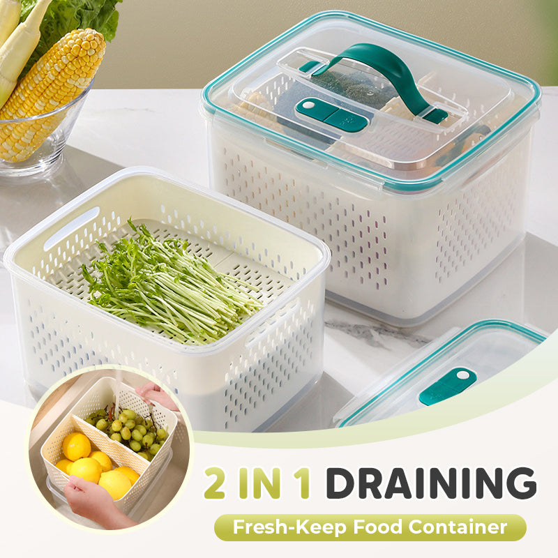 SnapFresh | 2-in-1 Fresh-Keep & Drain voedselbewaarbox - luchtdichte, lekvrije container voor fruit, groenten en maaltijdbereiding