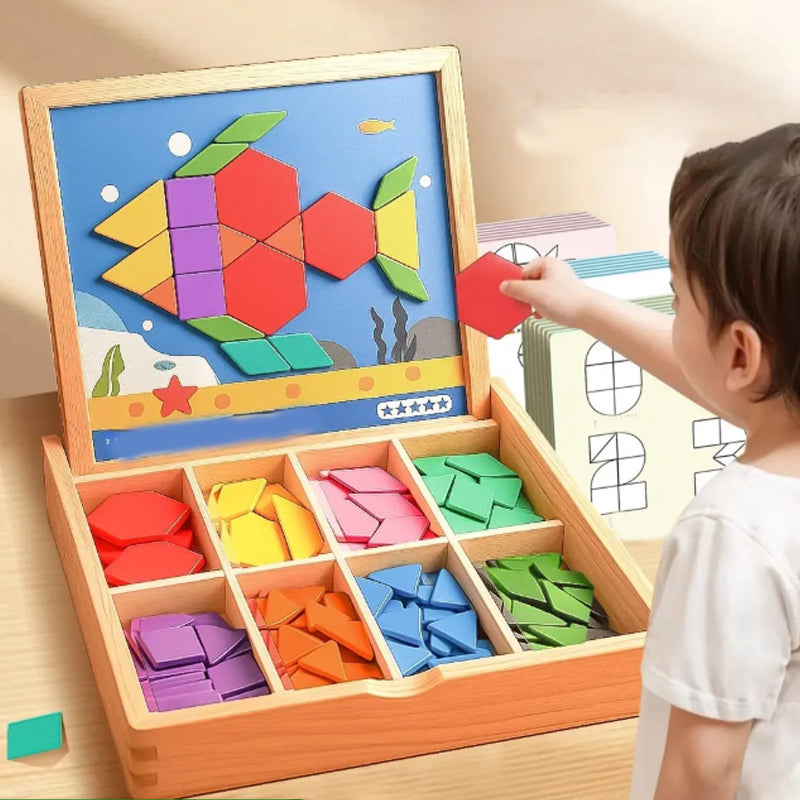 BrainWood | Magnetische houten puzzel – Creatief logica- en strategiespel voor kinderen, draagbare educatieve hersenkraker