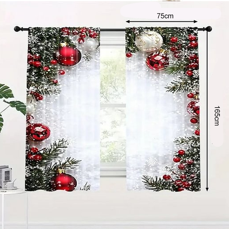 MerryShade | FestiveGlow Kerstgordijnen 2-delige set – Feestelijke raamgordijnen, decoratief