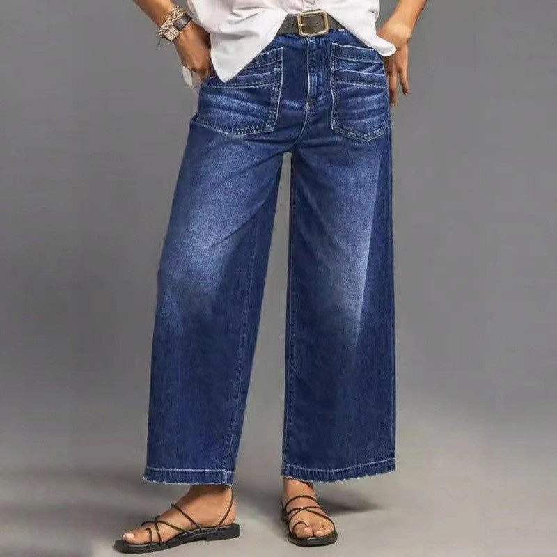 Lena | Dames zachte wide-leg jeans – casual high-waist jeans met relaxte pasvorm