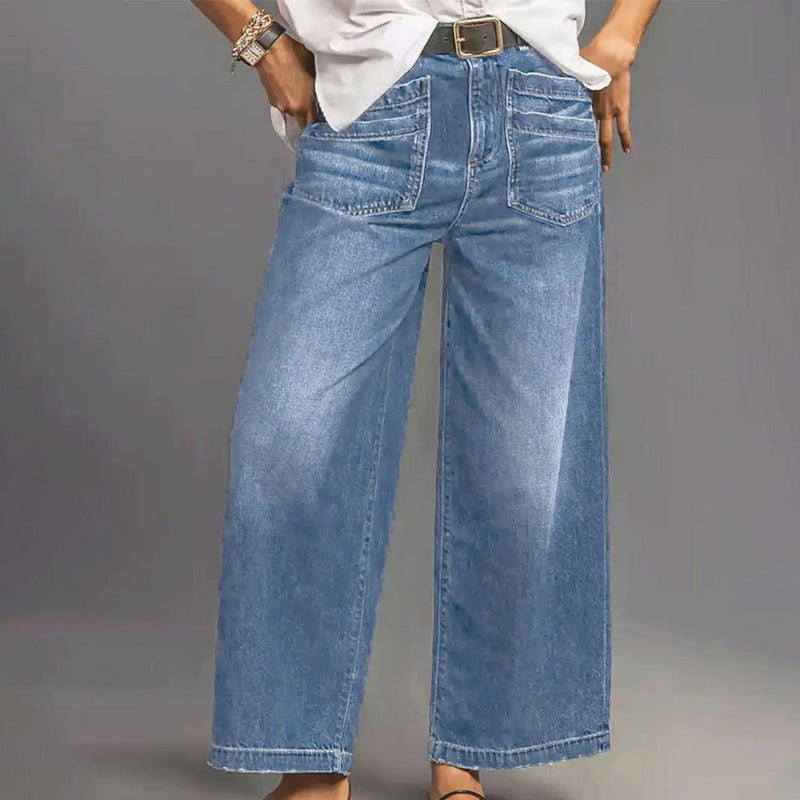 Lena | Dames zachte wide-leg jeans – casual high-waist jeans met relaxte pasvorm