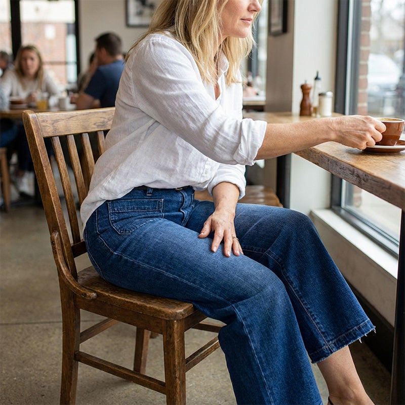 Lena | Dames zachte wide-leg jeans – casual high-waist jeans met relaxte pasvorm