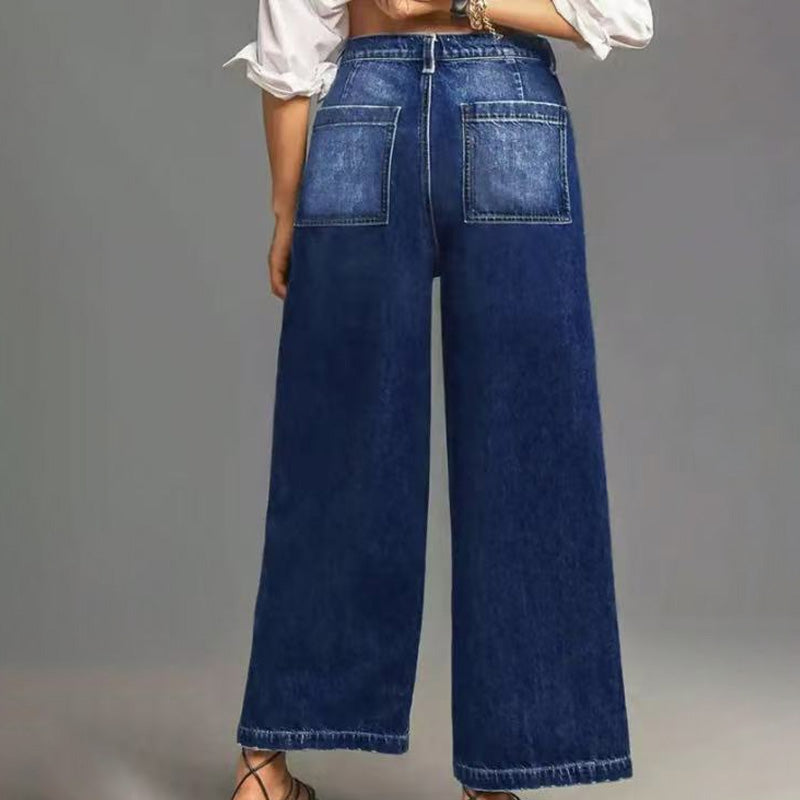 Lena | Dames zachte wide-leg jeans – casual high-waist jeans met relaxte pasvorm