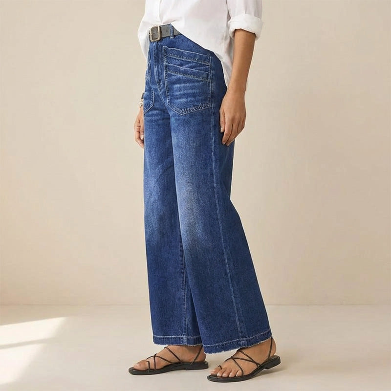 Lena | Dames zachte wide-leg jeans – casual high-waist jeans met relaxte pasvorm