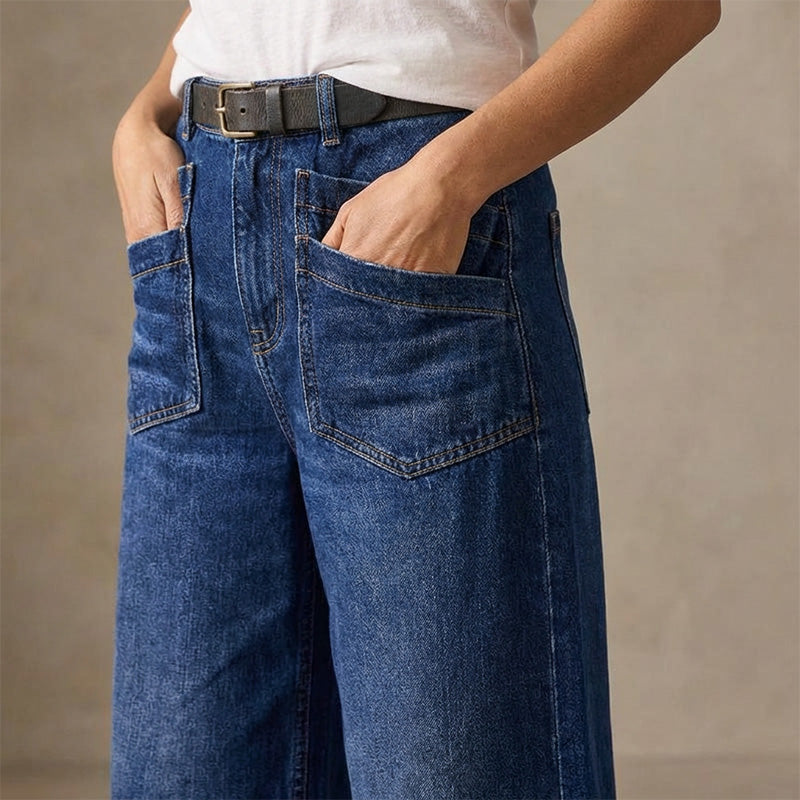Lena | Dames zachte wide-leg jeans – casual high-waist jeans met relaxte pasvorm
