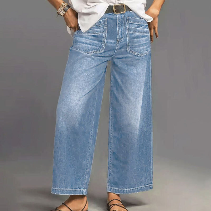 Lena | Dames zachte wide-leg jeans – casual high-waist jeans met relaxte pasvorm