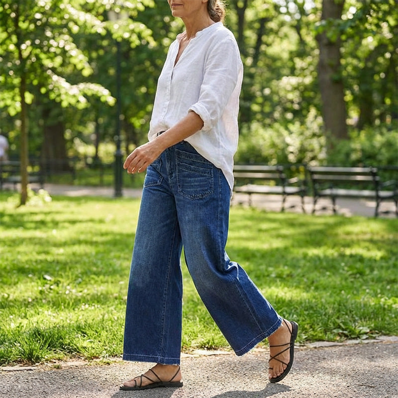 Lena | Dames zachte wide-leg jeans – casual high-waist jeans met relaxte pasvorm