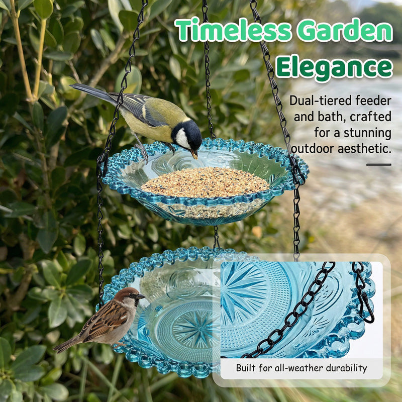 WingBath | Vintage vogelvoeder met waterbad – hangende voederbak voor buiten