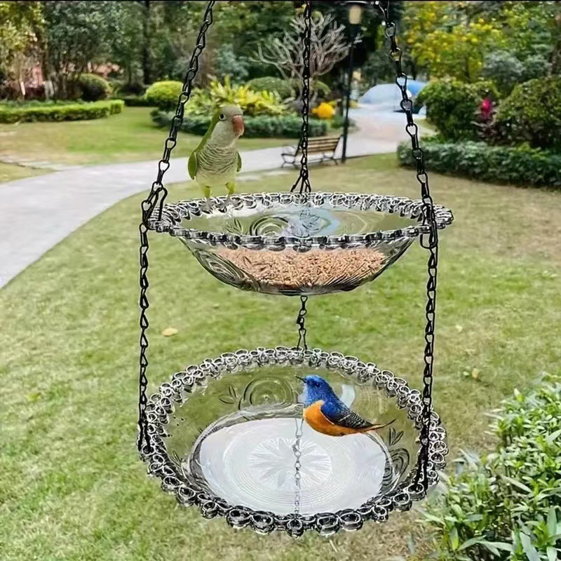 WingBath | Vintage vogelvoeder met waterbad – hangende voederbak voor buiten