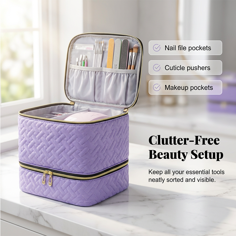 BeautyVault | Make-uptas met dubbele laag en grote capaciteit, cosmetica-organizer van PU-leer