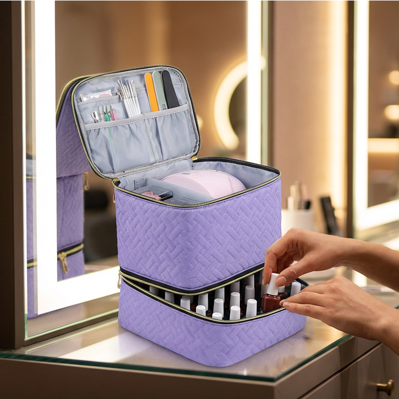 BeautyVault | Make-uptas met dubbele laag en grote capaciteit, cosmetica-organizer van PU-leer